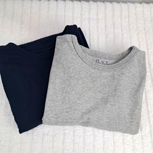 Children's Place 2 LS Tshirts Heather Grey/Navy Blue, Youth sz L (10-12)